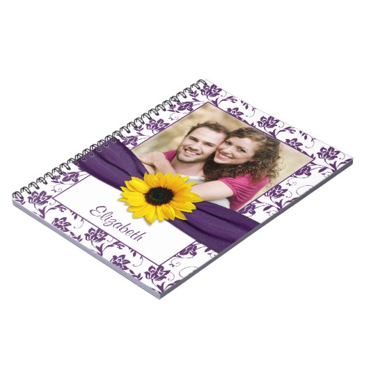 Zonnebloem Paarse Damask Gepersonaliseerd Notitieb Notitieboek (Linkerzijde)
