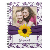 Zonnebloem Paarse Damask Gepersonaliseerd Notitieb Notitieboek (Voorkant)