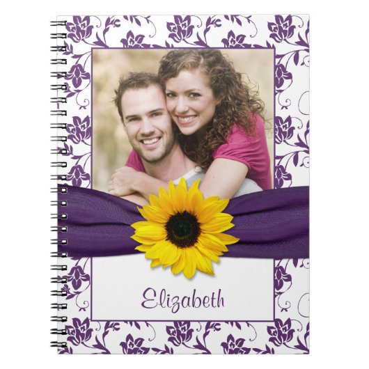 Zonnebloem Paarse Damask Gepersonaliseerd Notitieb Notitieboek (Voorkant)