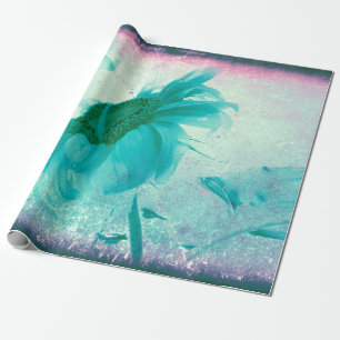 Zonnebloem Pastel Geel Blauwgroen  Antiek Cadeaupapier