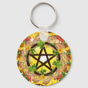 Zonnebloem Pentacle voor Bright Gele Zomer Sleutelhanger