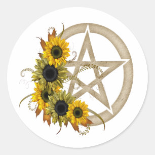 Zonnebloem Pentagram Ronde Sticker