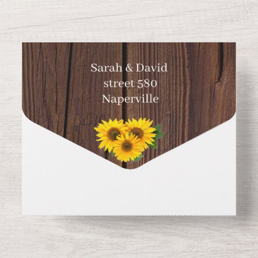 Zonnebloem Persoonlijke bruiloft All In One Uitnodiging (Achterkant)