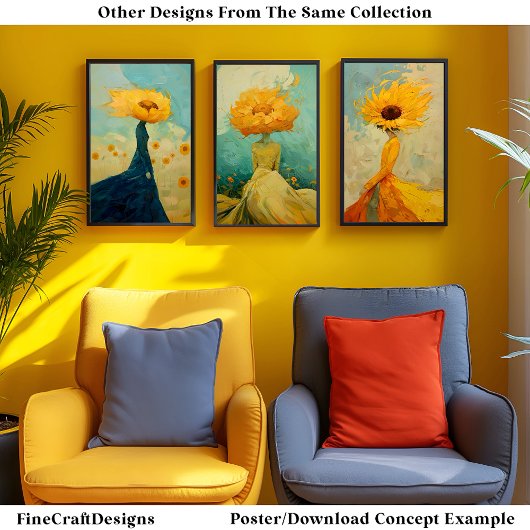 Zonnebloem Pet Modern Uniek Ongewoon Schilderij B8 Poster