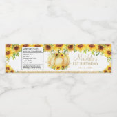 Zonnebloem pompoen 1e eerste verjaardag gunst waterfles etiket (Enkel label)