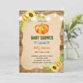 Zonnebloem pompoen douche verjaardagsuitnodiging kaart (Staand voorkant)