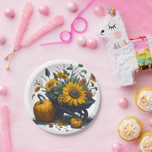 Zonnebloem & Pompoen Papieren Bordje (Feest)
