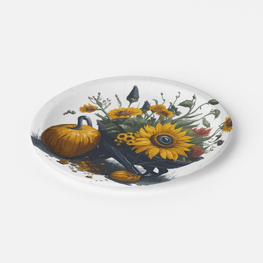 Zonnebloem & Pompoen Papieren Bordje (Gekanteld)