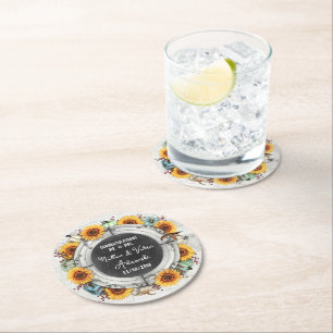 Zonnebloem Pompoen Rustieke Land Herfst Boerderij  Ronde Kartonnen Onderzetter