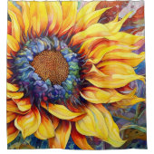 Zonnebloem Power waterverf schilderij Douchegordijn (Voorkant)