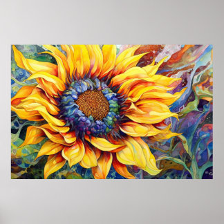 Zonnebloem Power waterverf schilderij Poster