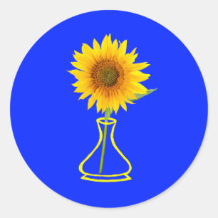Zonnebloem Power Zonnebloem en Vaas Ronde Sticker