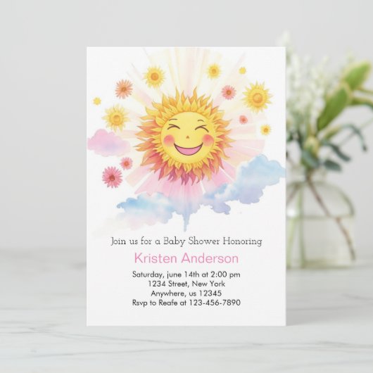 Zonnebloem Radiance Boho Meisje Baby shower Kaart (Staand voorkant)