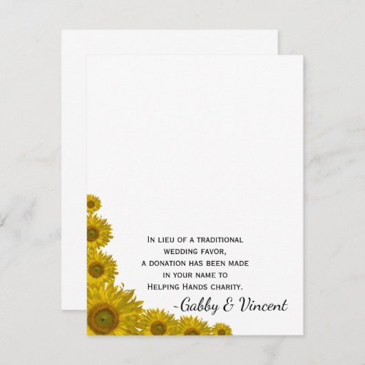 Zonnebloem Rand Wedding Charity Favor Card (Voorkant / Achterkant)