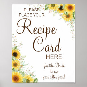 Zonnebloem receptkaartjes bruidsshower spel bord poster