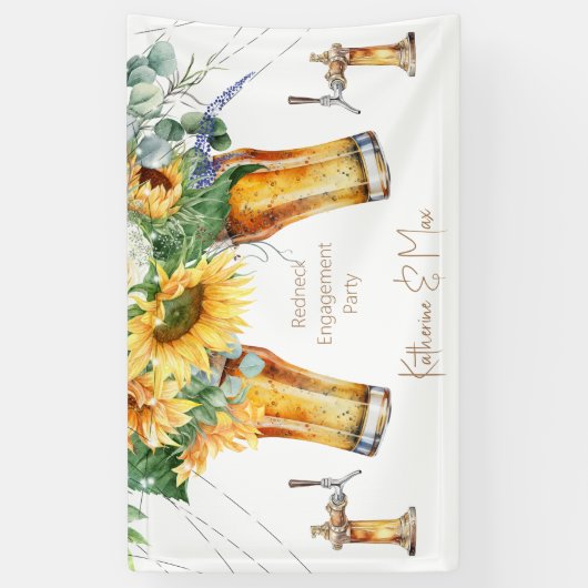 Zonnebloem Redneck Lichten Bier Verloving Feest Spandoek (Verticaal)