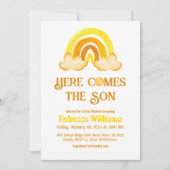 Zonnebloem Regenboog Hier Komt de Zoon Baby Shower Kaart (Voorkant)