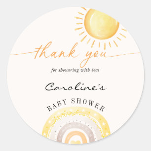 Zonnebloem & Regenboog Thema Baby Shower Bedankt  Ronde Sticker