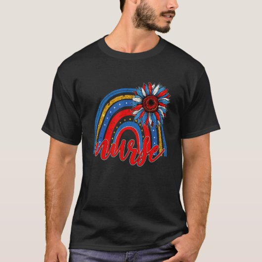 Zonnebloem Regenboog Verpleegster Amerikaanse Vlag T-shirt (Voorkant)