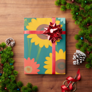 Zonnebloem Retro Kleurrijk Gepersonaliseerd Patroo Cadeaupapier