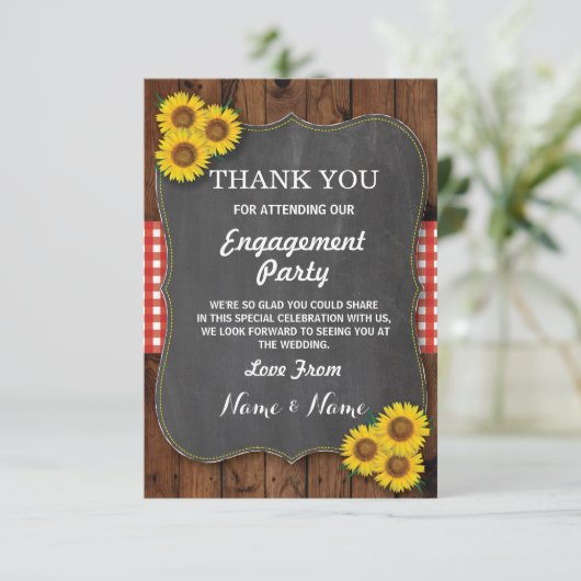 Zonnebloem Rood Dank je Verloving Weduwschap Hout Kaart (Staand voorkant)