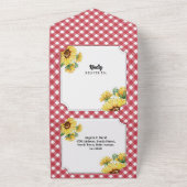 Zonnebloem Rood Wit Gingham Bruiloft Uitnodigen &  All In One Uitnodiging (Buitenkant)