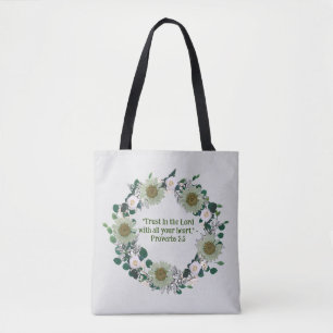 Zonnebloem Roos bloemenkrans Inspirerend Quote Draagtas
