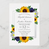 Zonnebloem Roos Daisy Autumn Floral Wedding Folie Uitnodiging (Voorkant)