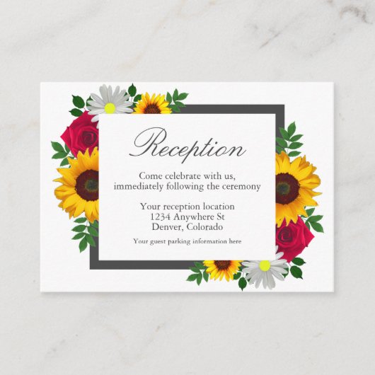 Zonnebloem Roos Daisy Floral Wedding Reception Informatiekaartje (Voorkant)