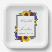 Zonnebloem Roos Floral Wedding Papieren Bordje (Voorkant)