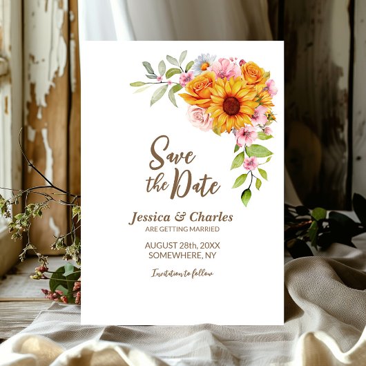 Zonnebloem Roos Floral Wedding Save The Date