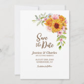 Zonnebloem Roos Floral Wedding Save The Date (Voorkant)