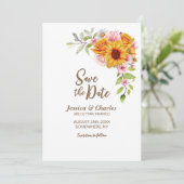 Zonnebloem Roos Floral Wedding Save The Date (Staand voorkant)