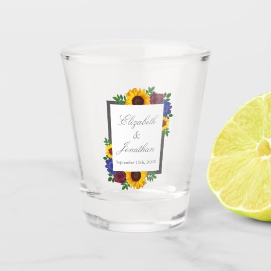 Zonnebloem Roos Floral Wedding Shot Glas (Voorkant)