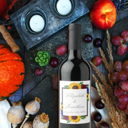 Zonnebloem Roos Floral Wedding Wijn Etiket