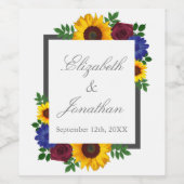 Zonnebloem Roos Floral Wedding Wijn Etiket (Enkel label)