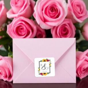 Zonnebloem Roos Madelief Herfst Bloem Bruiloft Vierkante Sticker