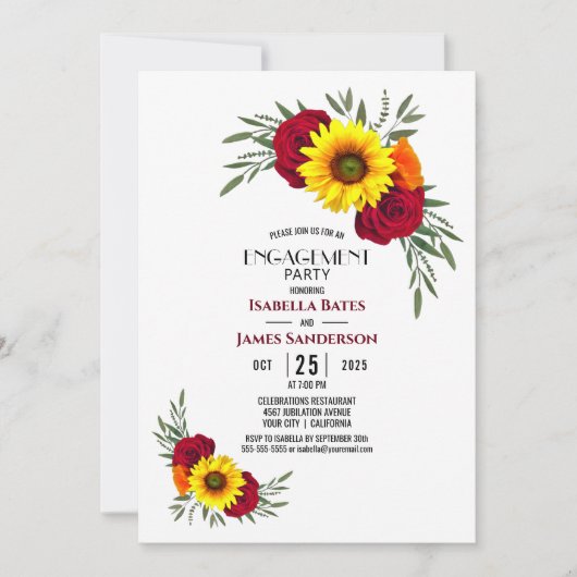 Zonnebloem Roos verlovingsfeest Kaart (Voorkant)