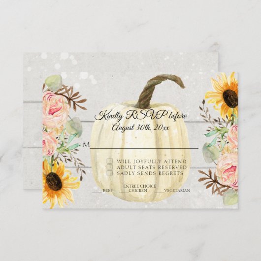 Zonnebloem Roze Bloemige Rustieke Pompoen Houten R Kaart (Voorkant / Achterkant)