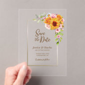 Zonnebloem Roze Rose Bloemen Huwelijk Save the Dat Acryl Uitnodigingen (Insitu (Draagbaar))