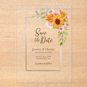 Zonnebloem Roze Rose Bloemen Huwelijk Save the Dat Acryl Uitnodigingen (Voorkant)