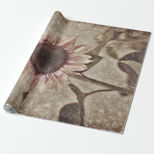  zonnebloem Roze Sepia Brown Rustic Textuur Cadeaupapier