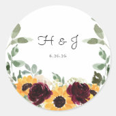 Zonnebloem Rozen Eucalyptus Monogram Weddenschap Ronde Sticker (Voorkant)
