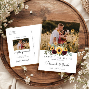 Zonnebloem Rozen Foto Floral Save the Date Wedding Aankondigingskaart