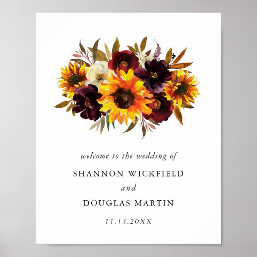 Zonnebloem Rozen Robuust Floral Fall Weddenschap W Poster (Voorkant)