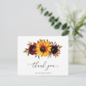 Zonnebloem Rozen Rood Paars Rustic Fall Weddenscha Bedankkaart (Staand voorkant)