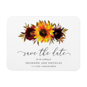Zonnebloem Rozen Rustic Fall Wedding Save the Date Magneet
