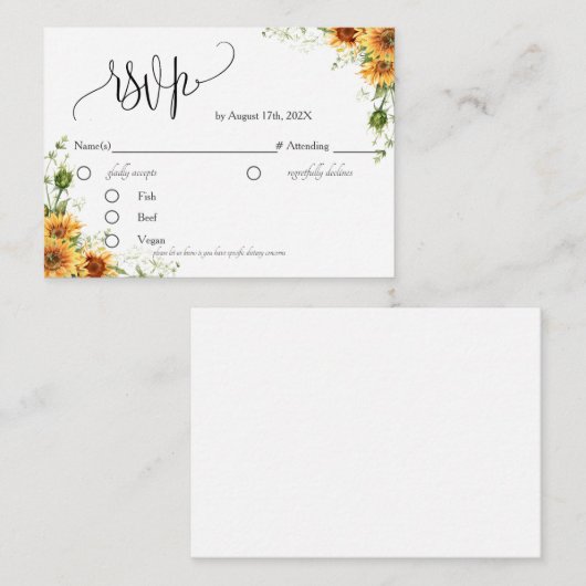 Zonnebloem RSVP Card Enclosure Kaart (Voorkant / Achterkant)