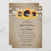 Zonnebloem Rustic  Burlap Wedding Kaart (Voorkant / Achterkant)