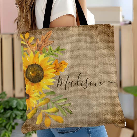 Zonnebloem Rustic Country Burlap - Gepersonaliseer Draagtas